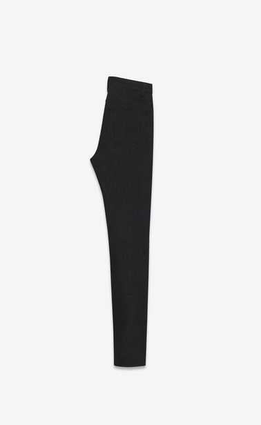 SAINT LAURENT Skinny fit Femme Jean skinny à taille haute en denim stretch effet légèrement usé noir b_V4
